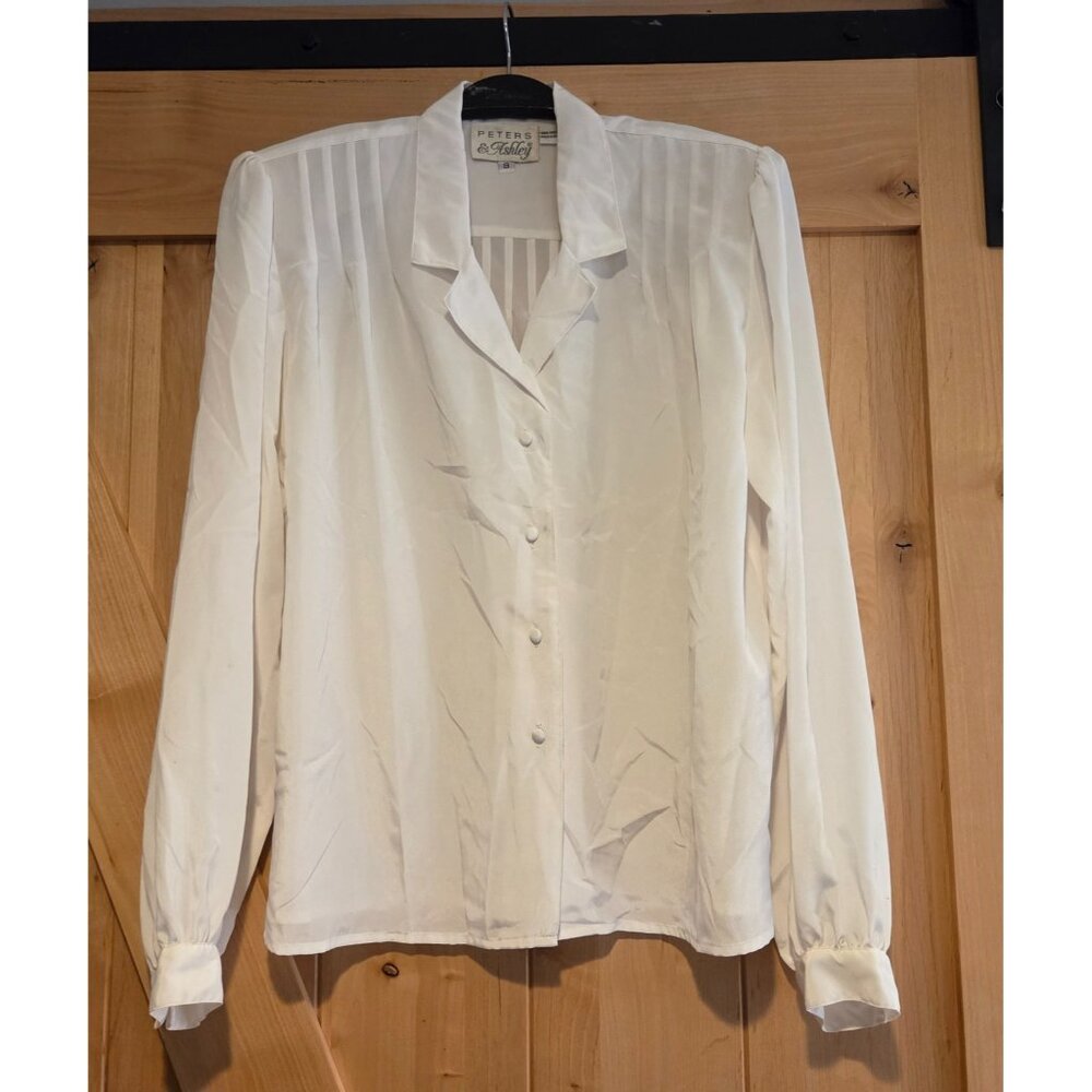 Peters & Ashley Shirt Womens Sz 8 VTG White Pleated Long Sleeve Blouse Old Money